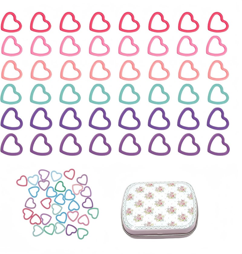 wonofa 50Pcs Heart-Shaped Metal Stitch Markers,Metal Colorful Crochet Stitch Markers,with Storage Box for Crocheting Clothing Tag DIY Craft Project (Heart-Shaped-50Pcs) - Image 1